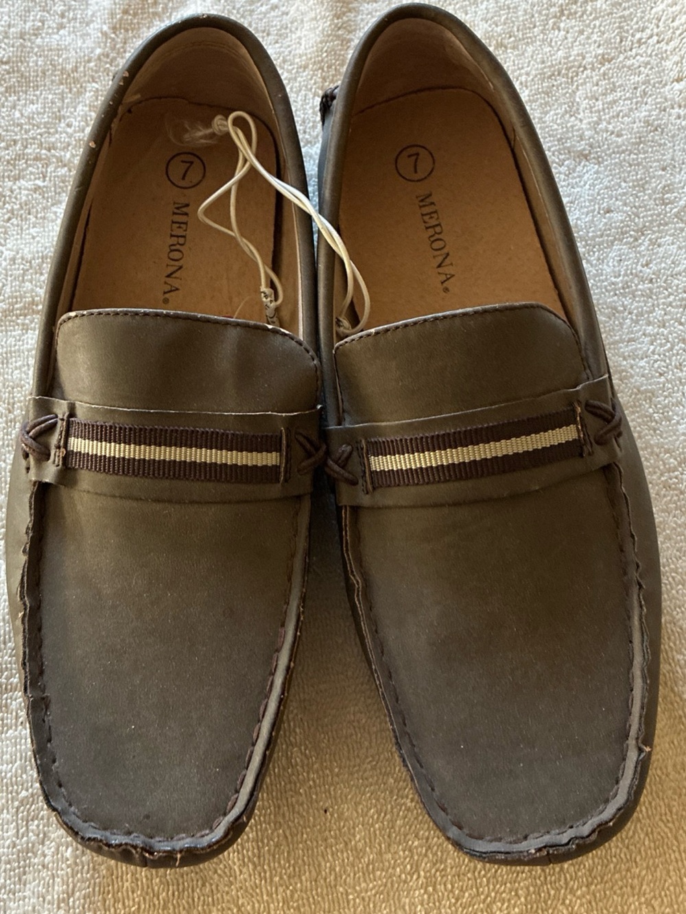 Merona Men's Dark Brown Slip-On Loafers with Striped Band